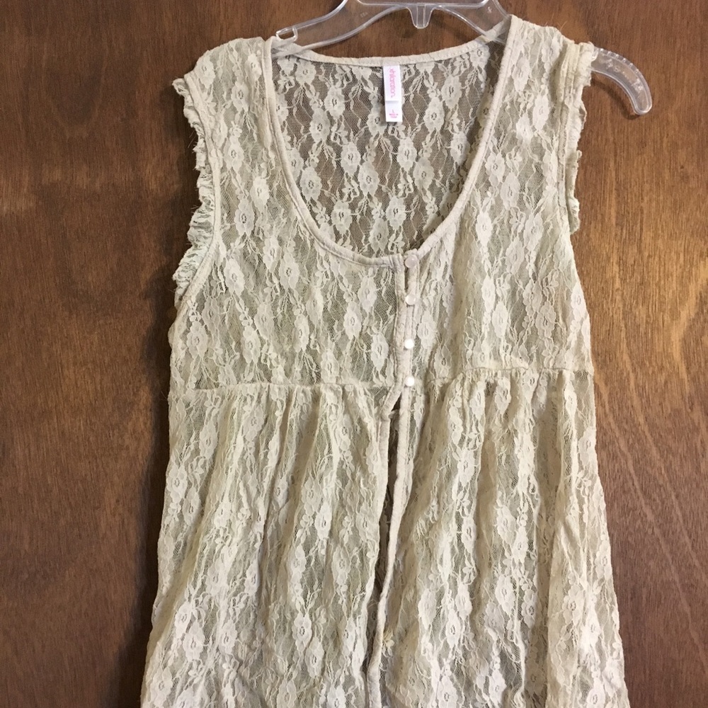 Tan lace shear shirt
